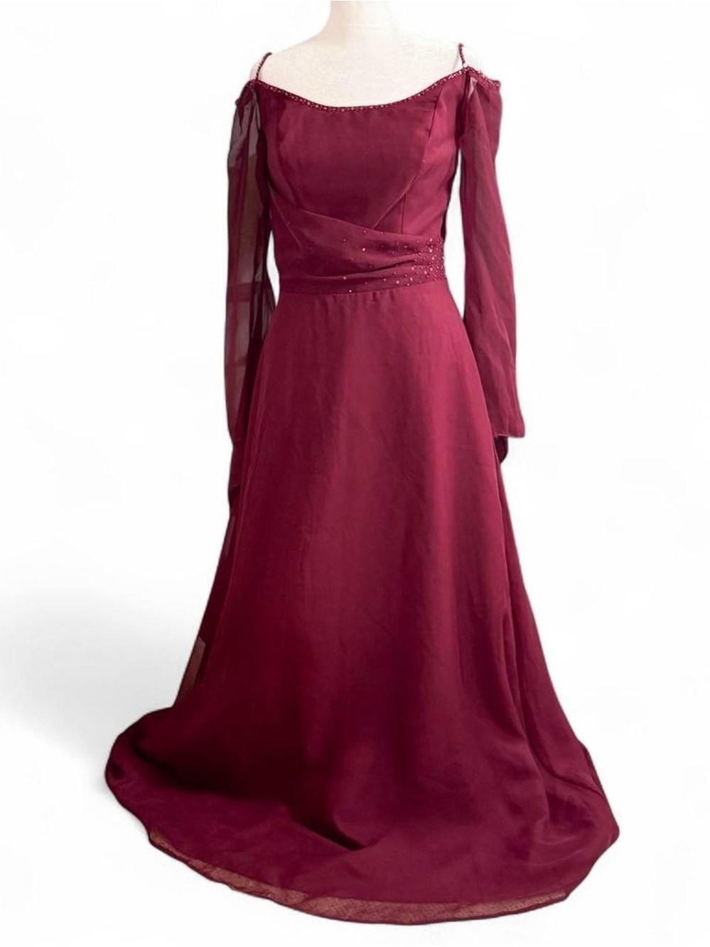 Title: Mori Lee Burgundy Formal Gown Size 11/12 Chiffon Evening Prom Dress